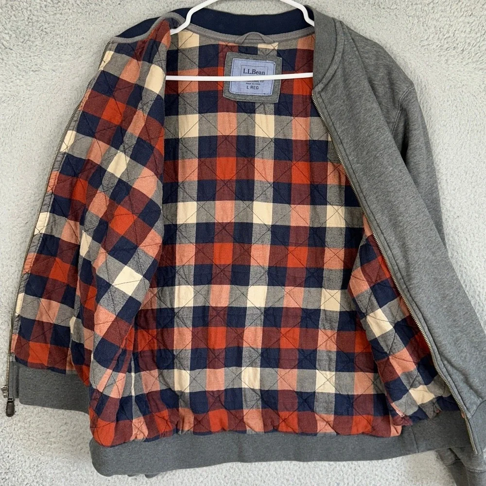 L.L. Bean Jacket Mens Large Grey Flannel Lined Bomber Traditional Fit Full Zip